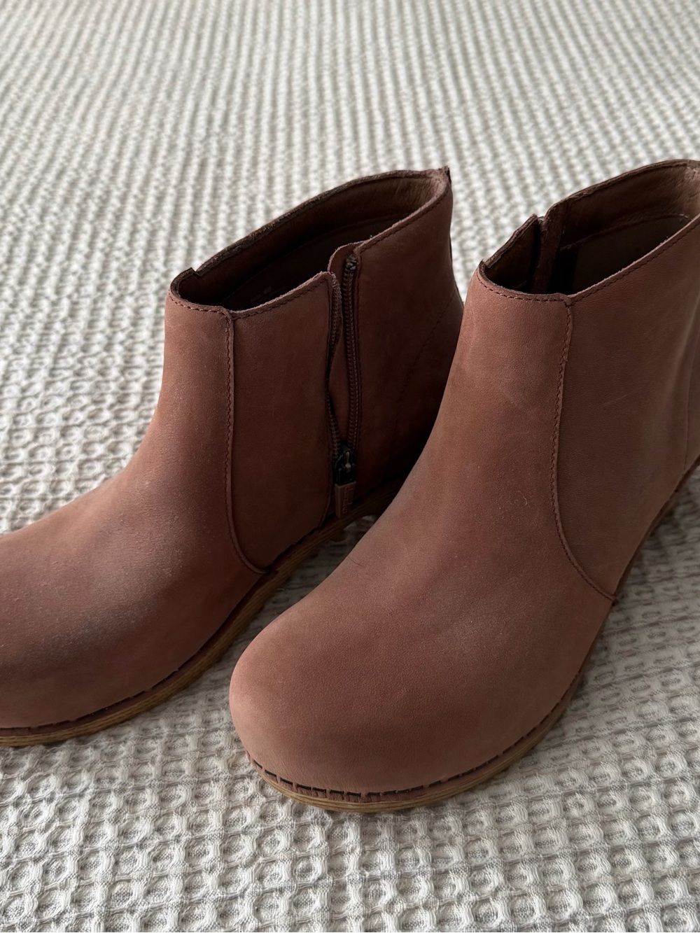 Dansko Women's Chestnut Brown Suede Ankle Booties with Side Zip - Picture 2 of 7